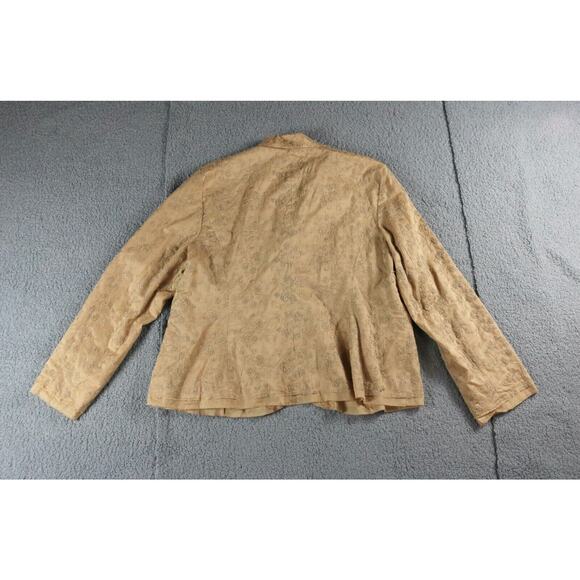 J Jill Jacket Size 20 Brown Floral Embroidered 3/4 Sleeve Button Up Pockets - Picture 2 of 9